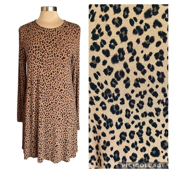 Old Navy Knit Sheath Dress Leopard Print LG Tall Long Sleeves Fall Casual Work - Picture 2 of 8